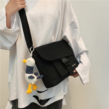 韓版簡約帆布包女斜挎小包包2020新款日系男包學生百搭單肩手機包