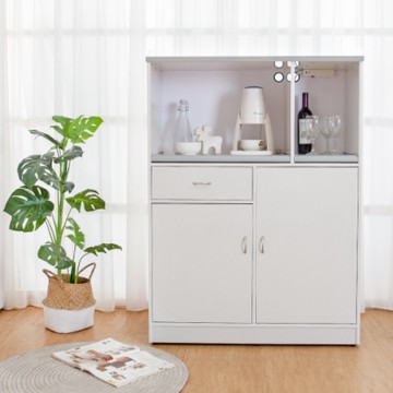 Birdie南亞塑鋼-3.2尺二門一抽二拉盤塑鋼電器櫃/收納餐櫃(大理石灰)-96x41x131cm