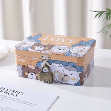 可愛盒子桌面收納盒帶鎖的小匣子宿舍密碼盒儲物盒兒童百寶箱鐵盒