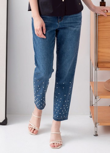 *俏漾風格珠飾九分牛仔褲