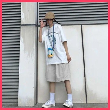 🌈ATC✨🔣日系夏季新款過膝工裝短褲潮寬鬆百搭休閒大碼五分褲bf街頭男女潮