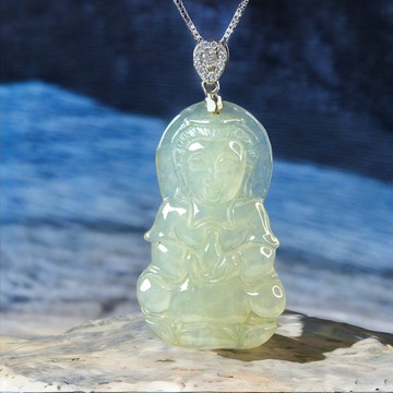 冰種淡綠寶瓶觀音菩薩項鍊925純銀墜頭 | 天然緬甸翡翠A貨 | 送禮