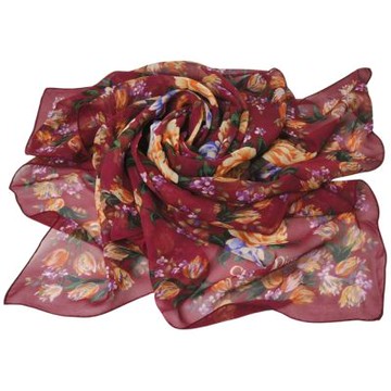 DIOR Christian Dior 日本製100%絲質花卉圖騰品牌字母LOGO字標絲領巾(85CM/深紫色系)