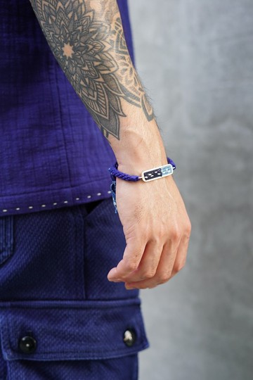 藍染拼布純銀編織手繩