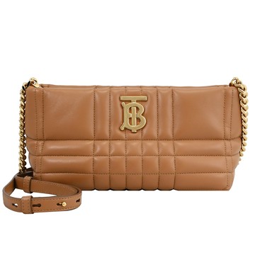 BURBERRY 8060901 LOLA 金屬LOGO小羊皮拉鍊斜背包.咖