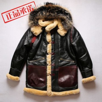 出口歐美 原生態綿羊皮皮毛一體男 中長款加厚保暖真皮皮衣男皮草