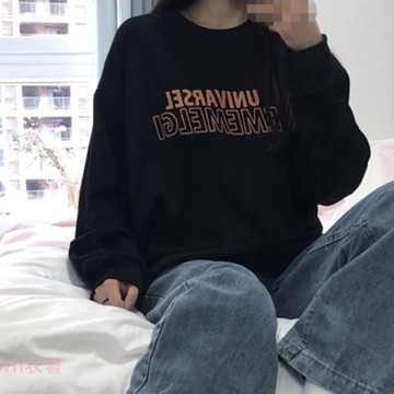 【ohi】長袖上衣長袖大學T 情侶裝男女刷毛大學T 閨蜜裝長袖衛衣 字母印花 圓領衛衣女t 女長t(GTD9116