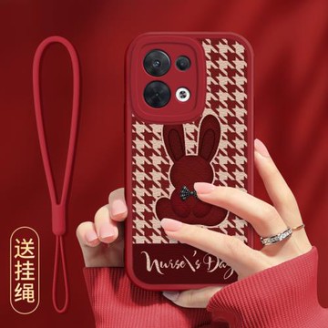 印花兔子適用opporeno10手機殼reno9情侶reno11紅色爆款reno6防摔pro本命新年款7全包reno8pro+十高級軟硅膠