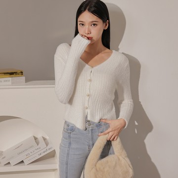 氣質不對稱水貂毛衣-白【KT223558】-2色