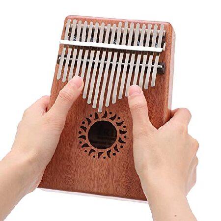 Kalimba 17 Keys Thumb Piano Kit Mahogany Wooden Finger Piano Portable Thumb Piano Steel Marimba Keys with Sun Pattern, Gift for Friends Kids