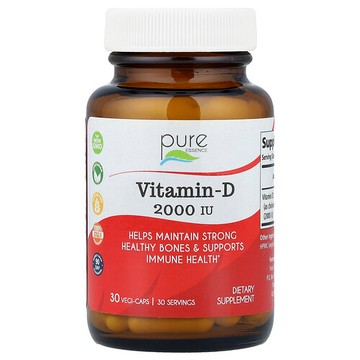 Pure Essence, 維生素 D，2000 IU，維生素，30 粒素食膠囊