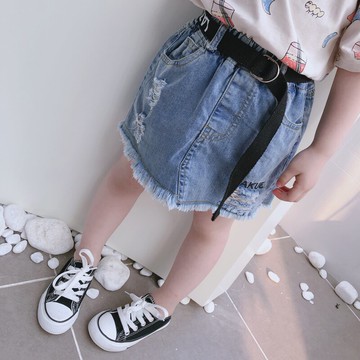 夏季新款 女童寶寶潮流破洞撞色牛仔裙 中小童個性洋氣半身裙1入