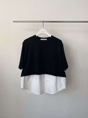 棉T拼接襯衫上衣