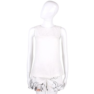 CLASS roberto cavalli 白色簍空蕾絲網狀拼接無袖上衣