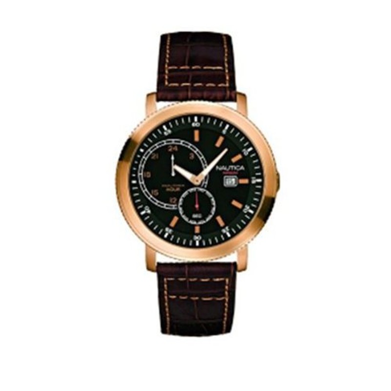 Nautica A15592G Gents Brown Leather Strap Watch 並行輸入品