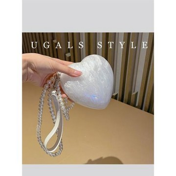 UGALS法式仙女迷你愛心大理石亞克力夾子盒子零錢鑰匙手拿斜挎包