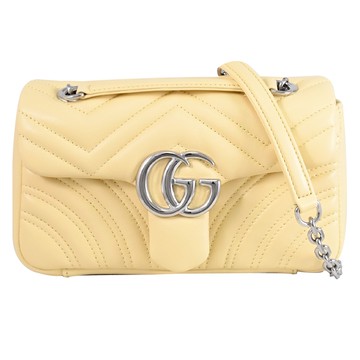 GUCCI 837280 GG Marmont 絎縫皮革翻蓋肩背/斜背包.淡黃