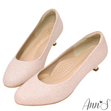 Ann’S高個子女孩&跟鞋初學者-素面電鍍低跟圓頭婚鞋4cm-玫瑰金