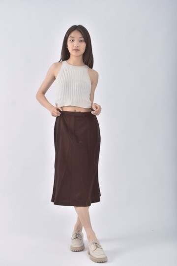 (L) 質感棕色長裙