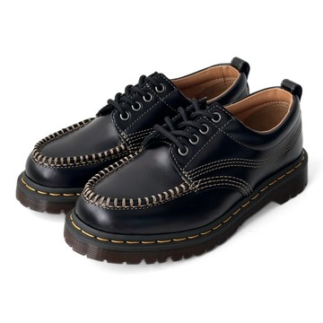 Dr.Martens 馬汀 LOWELL MOC TOE工裝四孔莫克鞋頭縫線皮鞋 男 黑色馬丁休閒紳士鞋31816001