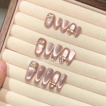 🔥好物優選🔥【金粉少女】純欲千金波點貓眼蝴蝶結純手工穿戴甲高級感美甲貼片
