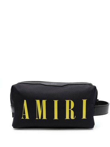 AMIRI - logo-print leather-trim wash bag - men - Nylon/Nylon/Polyester/Calf Leather - One Size - Black