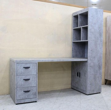 【歐風別館】康庭清水模色L型伸縮書桌櫃【工業風~基隆至台中免運費】