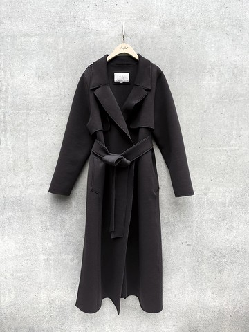 個性剪接綁帶大衣(黑)