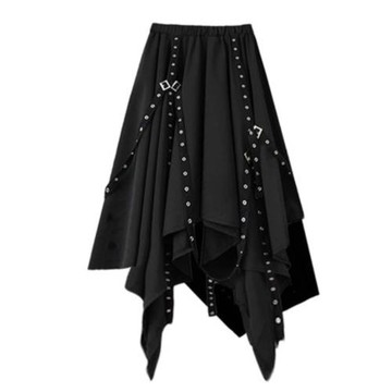 港味朋克風高腰復古裙2026春夏設計感黑色不規則山本半身裙女大擺