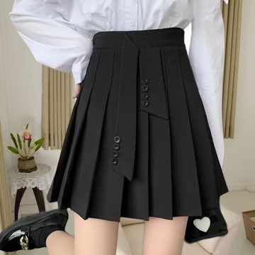 ParrotFashion高腰黑色大尺碼無內襯厚款百褶裙秋冬新款2024短裙韓版學院