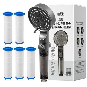 comet 5段水壓調節過濾蓮蓬頭 + 替換濾芯  1組  金屬灰