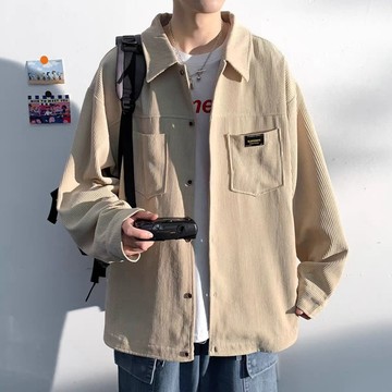 限時優惠 潮流休閒襯衫外套 春秋季港風燈芯絨外套襯衫男生潮流新款帥氣套裝青少年休閒三件套