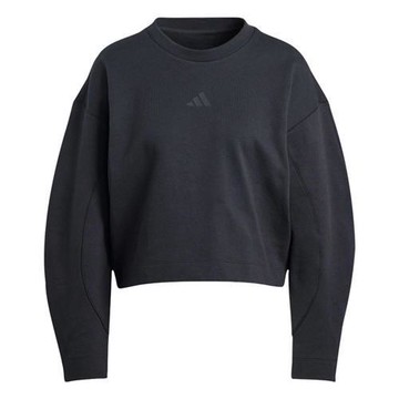 【下殺】Adidas 長袖上衣 女裝 短版 寬鬆 黑【運動世界】JF3416