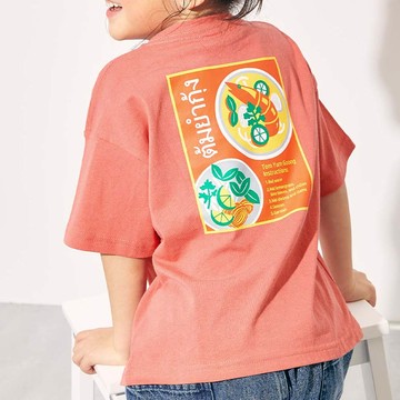 日本 devirock - 100%棉 世界美食印花短袖上衣-泰式-橘紅
