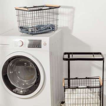 樂嫚妮 雙提籃方型洗衣籃收納車-黑