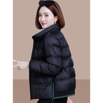 (免運)黑色短款棉服女2025年新款冬季爆款立領加厚外套中年媽媽冬裝棉衣