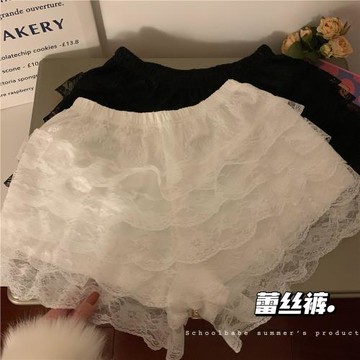 純欲白色蕾絲打底褲女夏高腰防走光寬松安全褲小個子外穿A字短褲