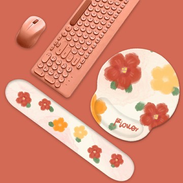 原創春日花朵鼠標墊護腕女生立體鍵盤手腕托硅膠3D胸軟墊ins風高顏值電腦手托枕辦公辦公家用辦公加厚防滑墊