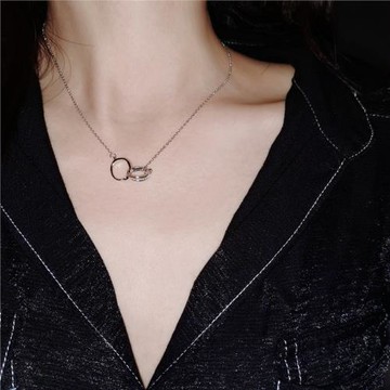 因缺斯汀s925通體純銀雙圈環繞閨蜜項鏈生日禮物百搭氣質鎖骨鏈