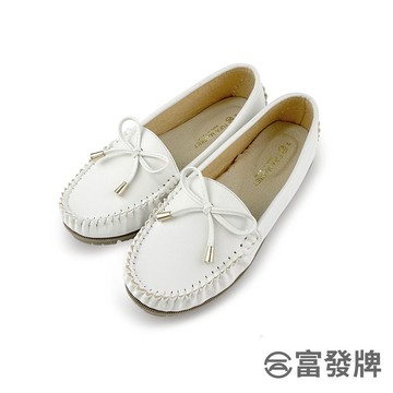 【富發牌】蝶結漫步豆豆鞋-白 1DR87