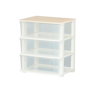 JEJ PITT寬型三層透明抽屜櫃(木紋上蓋)