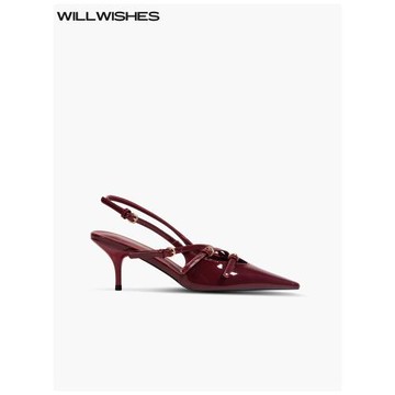 【折扣季，賣完不補】王玎設計尖頭淺口單鞋細跟涼鞋女紅色高跟鞋