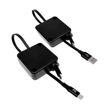 Type C公 - C公 QinD USB to C 方塊金單拉伸縮充電線(60W)(1M)-黑色