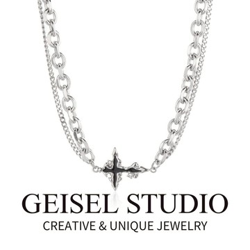 【GEISEL】雙黑十字架鍊 不鏽鋼項鍊 毛衣鍊 項鍊男 中性項鍊(B-092)