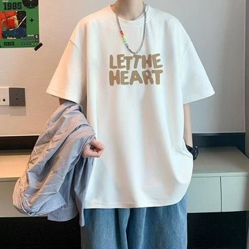 100%重磅字母印花短袖t恤男學生夏季寬鬆百搭潮牌ins半袖情侶體恤