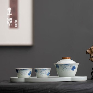 棠頌丨手繪牡丹功夫茶具家用陶瓷一碗二杯蓋碗茶杯茶盤高檔泡茶器