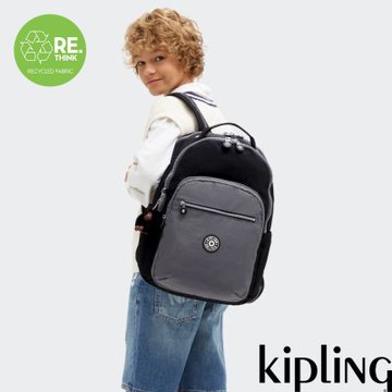 『首爾包』Kipling 黑灰撞色機能手提後背包-SEOUL LAP