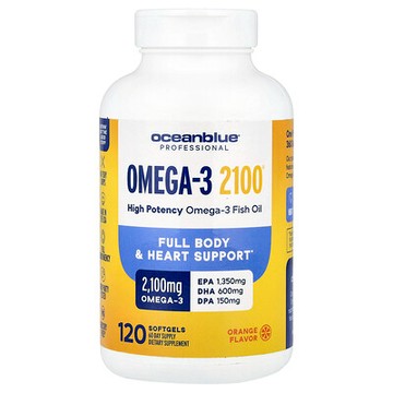 OceanBlue, 專業，Omega-3 2100，優效，天然橙味，2100 毫克，120 粒軟膠囊（每粒軟膠囊 1500 毫克）