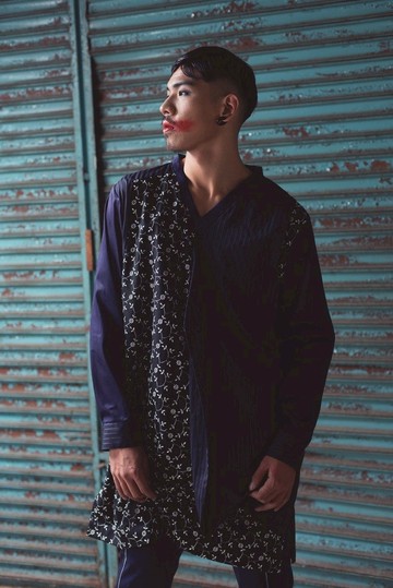 假兩件蕾絲長版上衣(162T09)