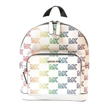 MICHAEL KORS - 滿版LOGO彩字皮革後背包 (白)
